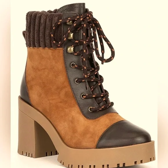 Chelsea & Violet Zaria Brown Leather Suede Lug Sole Platform Booties Sz 9M NEW - Picture 2 of 14